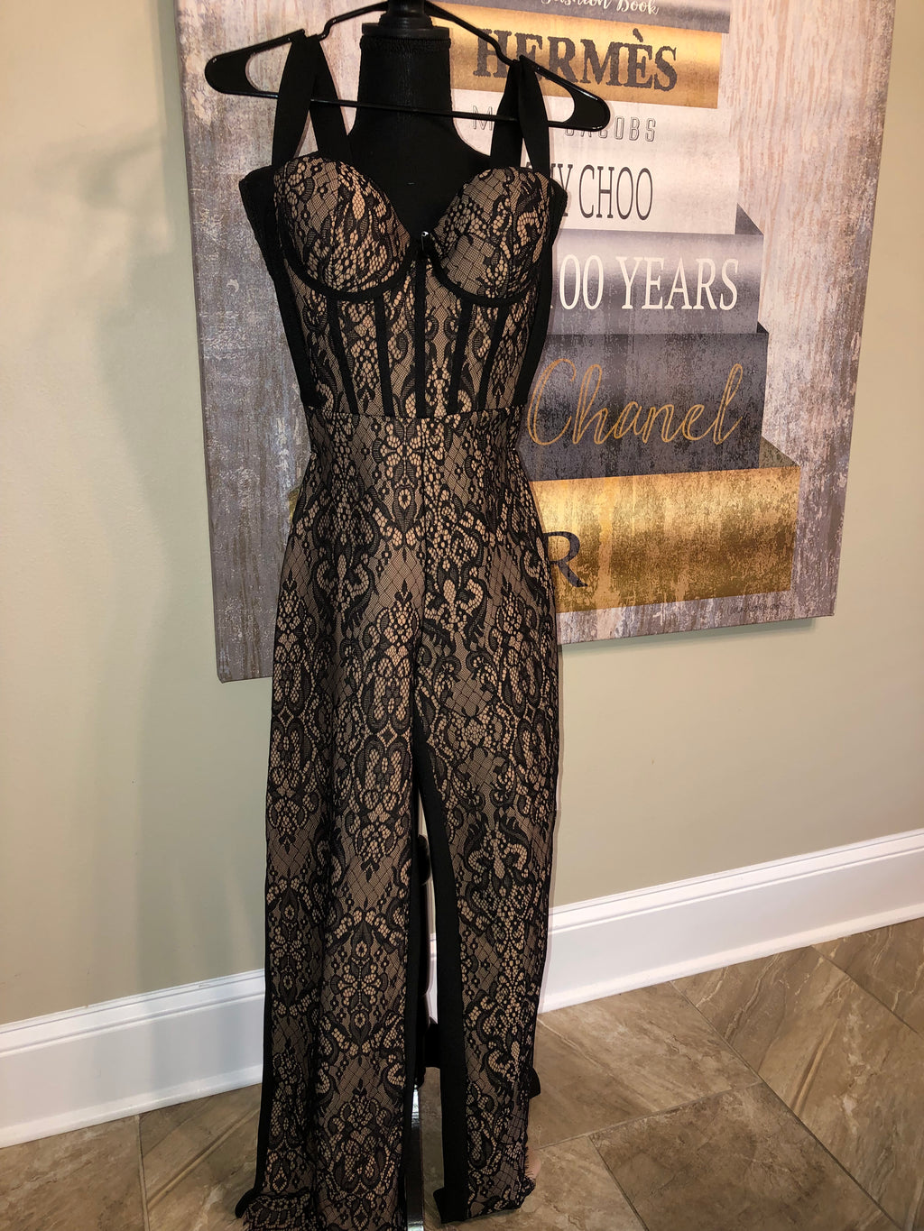 Black/Tan Lace Jumpsuit